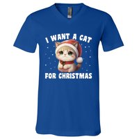 I Want A Cat For Christmas Cute Cats Gift V-Neck T-Shirt