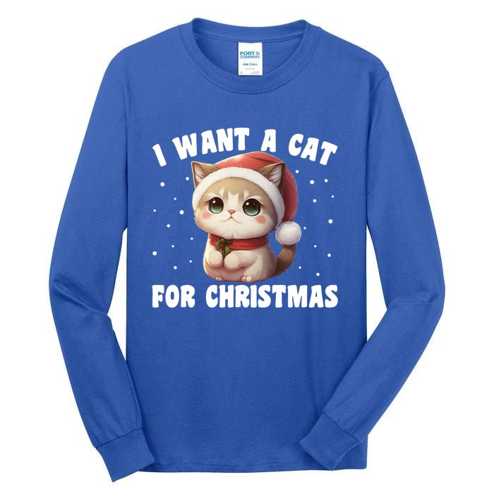 I Want A Cat For Christmas Cute Cats Gift Tall Long Sleeve T-Shirt