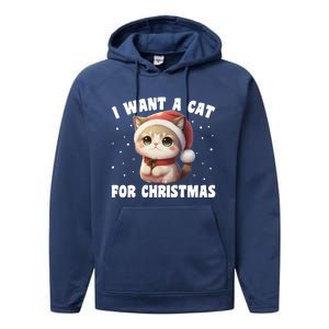 I Want A Cat For Christmas Cute Cats Gift Performance Fleece Hoodie