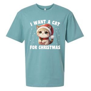 I Want A Cat For Christmas Cute Cats Gift Sueded Cloud Jersey T-Shirt