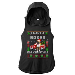 I Want A Boxer For Christmas Ugly Sweater Dog Xmas Outfit Gift Ladies PosiCharge Tri-Blend Wicking Draft Hoodie Tank