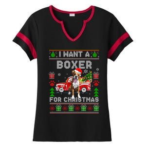 I Want A Boxer For Christmas Ugly Sweater Dog Xmas Outfit Gift Ladies Halftime Notch Neck Tee