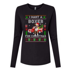 I Want A Boxer For Christmas Ugly Sweater Dog Xmas Outfit Gift Womens Cotton Relaxed Long Sleeve T-Shirt