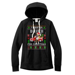 I Want A Boxer For Christmas Ugly Sweater Dog Xmas Outfit Gift Women's Fleece Hoodie