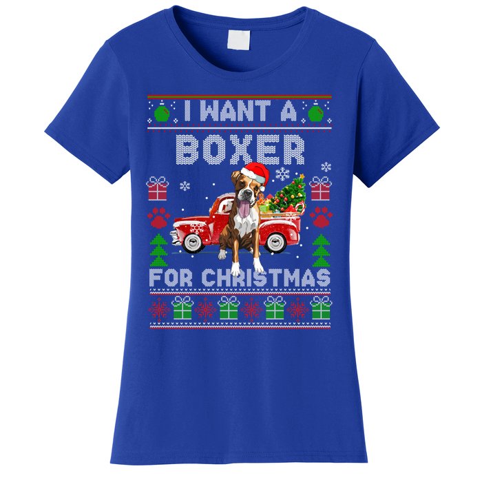 I Want A Boxer For Christmas Ugly Sweater Dog Xmas Outfit Gift Women's T-Shirt