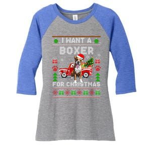 I Want A Boxer For Christmas Ugly Sweater Dog Xmas Outfit Gift Women's Tri-Blend 3/4-Sleeve Raglan Shirt