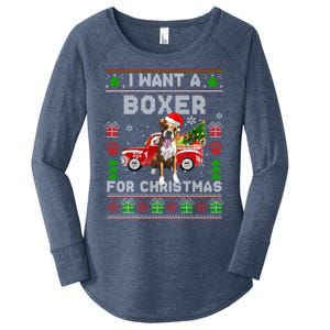 I Want A Boxer For Christmas Ugly Sweater Dog Xmas Outfit Gift Women's Perfect Tri Tunic Long Sleeve Shirt