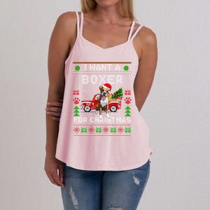 I Want A Boxer For Christmas Ugly Sweater Dog Xmas Outfit Gift Women's Strappy Tank