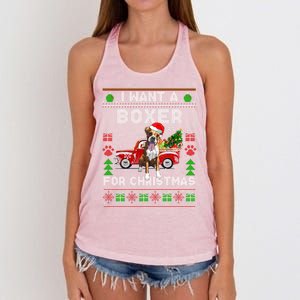 I Want A Boxer For Christmas Ugly Sweater Dog Xmas Outfit Gift Women's Knotted Racerback Tank