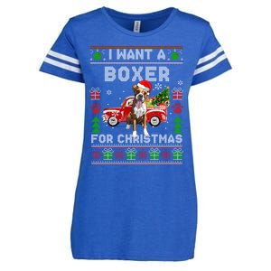 I Want A Boxer For Christmas Ugly Sweater Dog Xmas Outfit Gift Enza Ladies Jersey Football T-Shirt