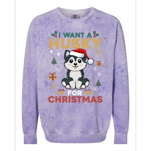 I Want A Husky For Christmas Cute Dog Lover Christmas Pajama Gift Colorblast Crewneck Sweatshirt