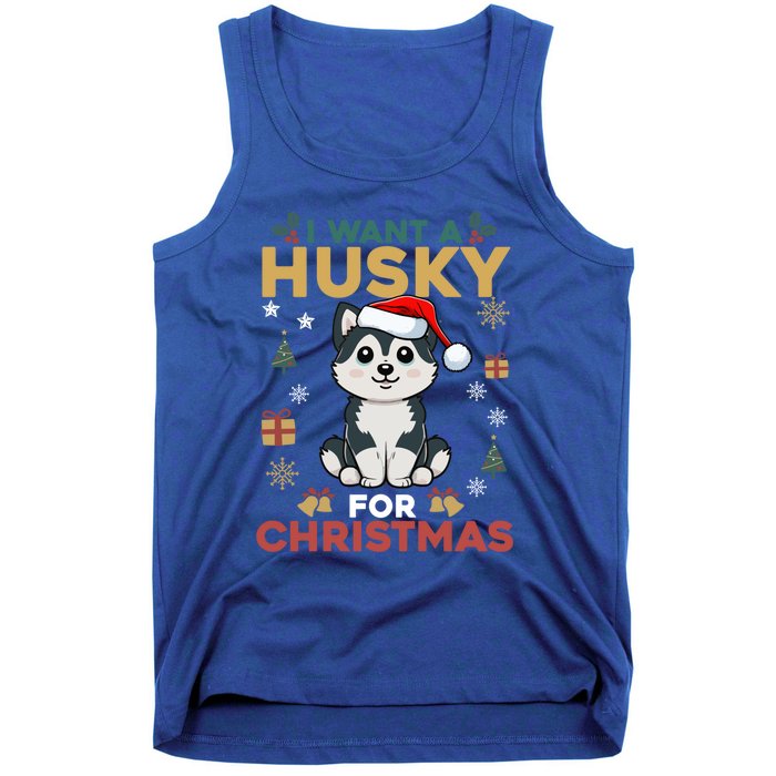 I Want A Husky For Christmas Cute Dog Lover Christmas Pajama Gift Tank Top