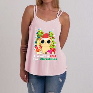 I Want A Cat For Christmas Funny Christmas Funny Gift Holiday Gift Women's Strappy Tank