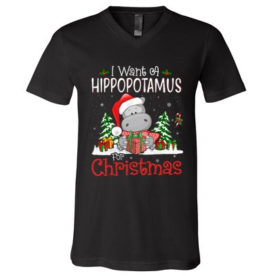 I Want A Hippopotamus For Christmas Xmas Hippo V-Neck T-Shirt