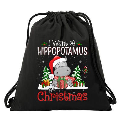 I Want A Hippopotamus For Christmas Xmas Hippo Drawstring Bag