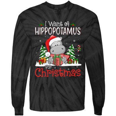 I Want A Hippopotamus For Christmas Xmas Hippo Tie-Dye Long Sleeve Shirt