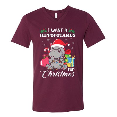 I Want A Hippopotamus For Christmas Hippo Christmas Pajamas V-Neck T-Shirt