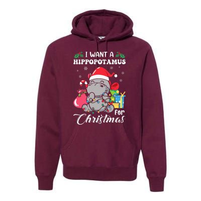 I Want A Hippopotamus For Christmas Hippo Christmas Pajamas Premium Hoodie