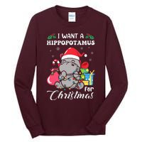 I Want A Hippopotamus For Christmas Hippo Christmas Pajamas Tall Long Sleeve T-Shirt