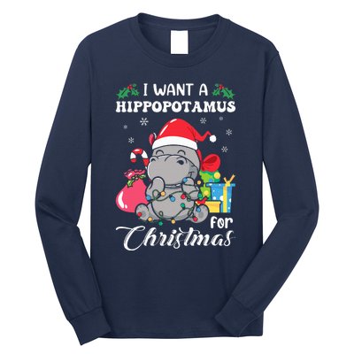 I Want A Hippopotamus For Christmas Hippo Christmas Pajamas Long Sleeve Shirt