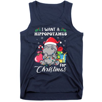 I Want A Hippopotamus For Christmas Hippo Christmas Pajamas Tank Top