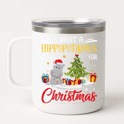 I Want A Hippopotamus For Christmas Xmas Hippo Christmas Cool Gift 12 oz Stainless Steel Tumbler Cup