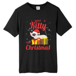 I Want A Kitty Cat For Christmas Funny Cute Magical Holiday Funny Gift Tall Fusion ChromaSoft Performance T-Shirt