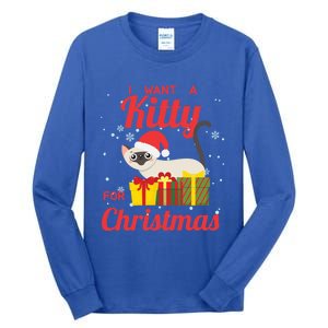 I Want A Kitty Cat For Christmas Funny Cute Magical Holiday Funny Gift Tall Long Sleeve T-Shirt