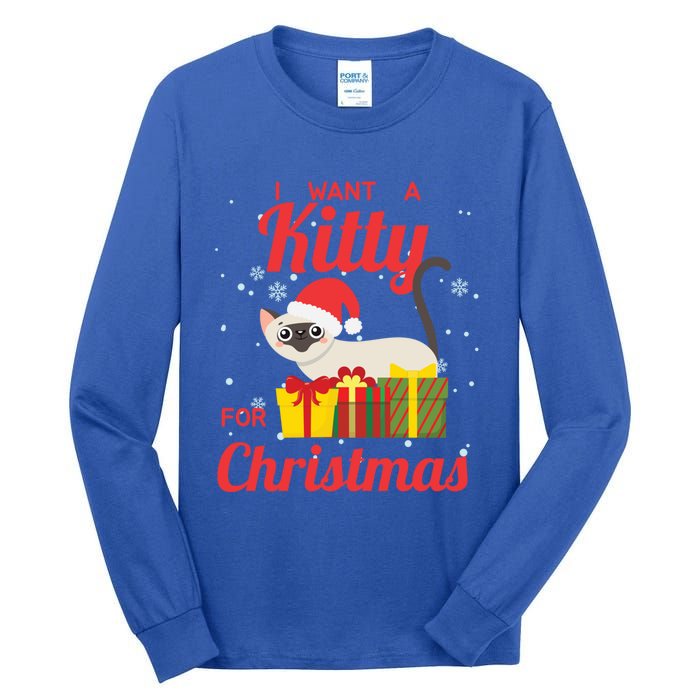 I Want A Kitty Cat For Christmas Funny Cute Magical Holiday Funny Gift Tall Long Sleeve T-Shirt