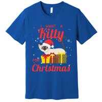 I Want A Kitty Cat For Christmas Funny Cute Magical Holiday Funny Gift Premium T-Shirt