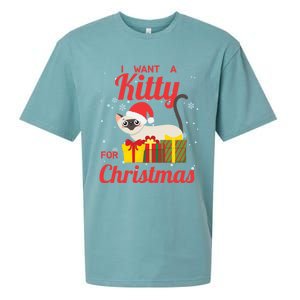 I Want A Kitty Cat For Christmas Funny Cute Magical Holiday Funny Gift Sueded Cloud Jersey T-Shirt