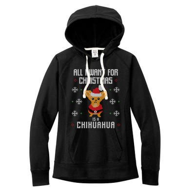 I Want A Chihuahua For Christmas Cute Chihuahua Xmas Funny Gift Women's Fleece Hoodie