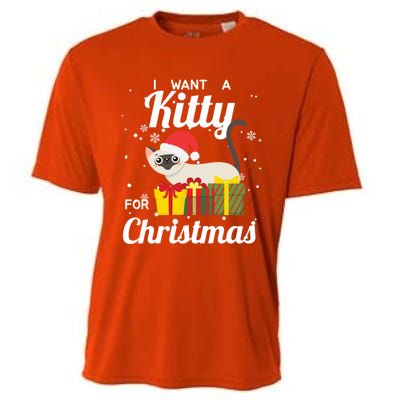 I Want A Kitty Cat For Christmas Funny Cute Magical Holiday Gift Cooling Performance Crew T-Shirt