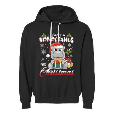 I Want A Hippopotamus For Christmas Xmas Lights Santa Hippo TShirt Garment-Dyed Fleece Hoodie