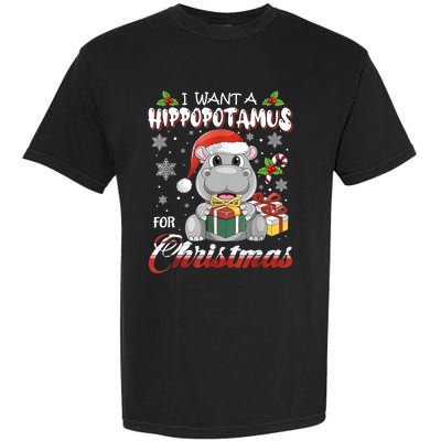 I Want A Hippopotamus For Christmas Xmas Lights Santa Hippo TShirt Garment-Dyed Heavyweight T-Shirt