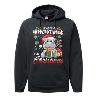 I Want A Hippopotamus For Christmas Xmas Lights Santa Hippo TShirt Performance Fleece Hoodie