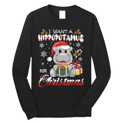 I Want A Hippopotamus For Christmas Xmas Lights Santa Hippo TShirt Long Sleeve Shirt