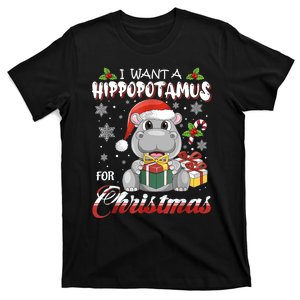 I Want A Hippopotamus For Christmas Xmas Lights Santa Hippo TShirt T-Shirt