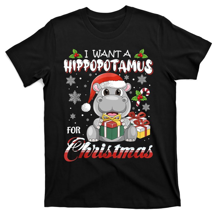 I Want A Hippopotamus For Christmas Xmas Lights Santa Hippo TShirt T-Shirt