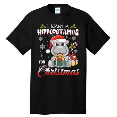 I Want A Hippopotamus For Christmas Xmas Lights Santa Hippo TShirt Tall T-Shirt