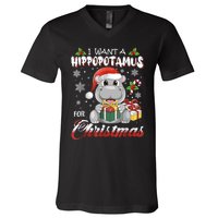 I Want A Hippopotamus For Christmas Xmas Lights Santa Hippo TShirt V-Neck T-Shirt