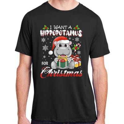 I Want A Hippopotamus For Christmas Xmas Lights Santa Hippo TShirt Adult ChromaSoft Performance T-Shirt