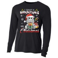 I Want A Hippopotamus For Christmas Xmas Lights Santa Hippo TShirt Cooling Performance Long Sleeve Crew