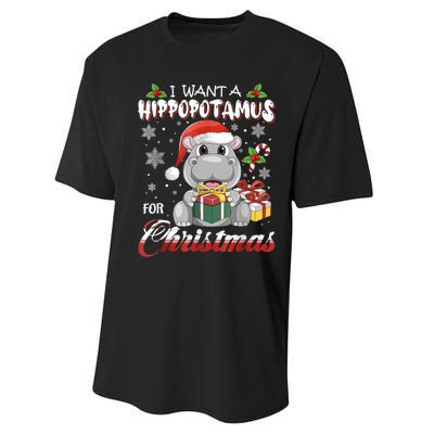 I Want A Hippopotamus For Christmas Xmas Lights Santa Hippo TShirt Performance Sprint T-Shirt