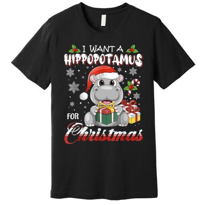 I Want A Hippopotamus For Christmas Xmas Lights Santa Hippo TShirt Premium T-Shirt