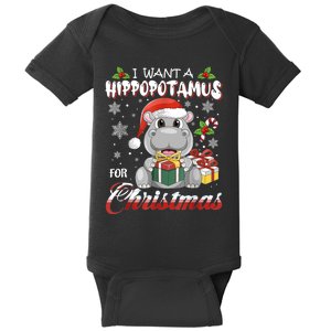 I Want A Hippopotamus For Christmas Xmas Lights Santa Hippo TShirt Baby Bodysuit