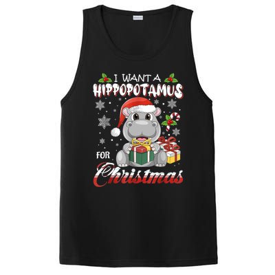 I Want A Hippopotamus For Christmas Xmas Lights Santa Hippo TShirt PosiCharge Competitor Tank