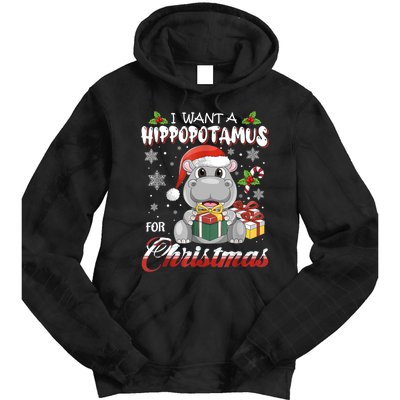 I Want A Hippopotamus For Christmas Xmas Lights Santa Hippo TShirt Tie Dye Hoodie