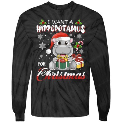 I Want A Hippopotamus For Christmas Xmas Lights Santa Hippo TShirt Tie-Dye Long Sleeve Shirt