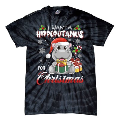 I Want A Hippopotamus For Christmas Xmas Lights Santa Hippo TShirt Tie-Dye T-Shirt